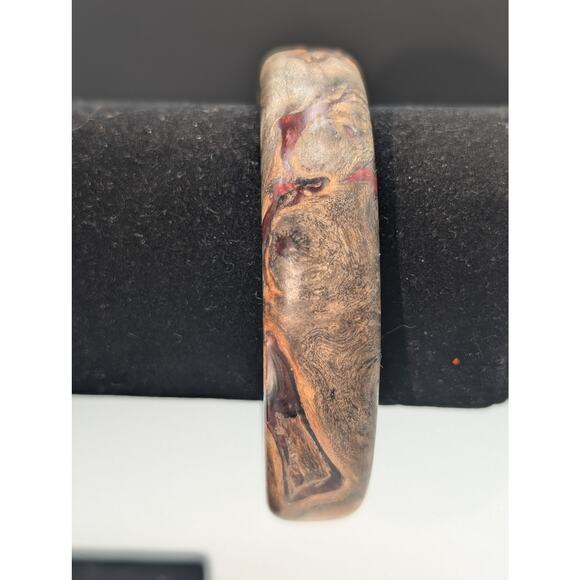 Vtg Natural Wood Colorful Browns Creams Grays & Burgundy Colored Bangle Bracelet - Picture 3 of 10